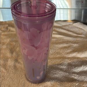 Starbucks Pink Floral Travel Tumbler with Lid & Straw
